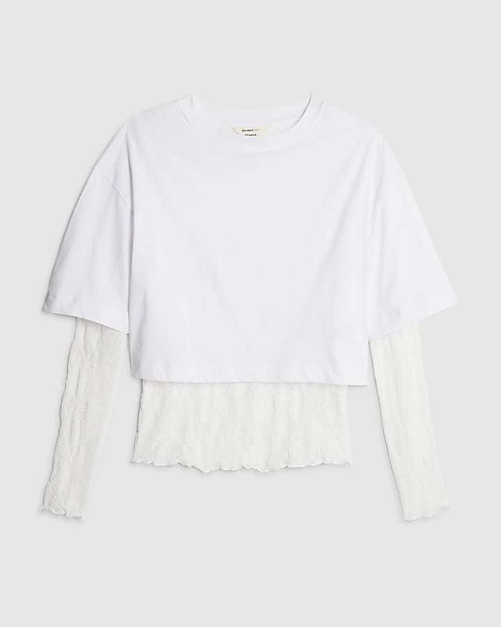 White Boxy Lace Hybrid T-shirt