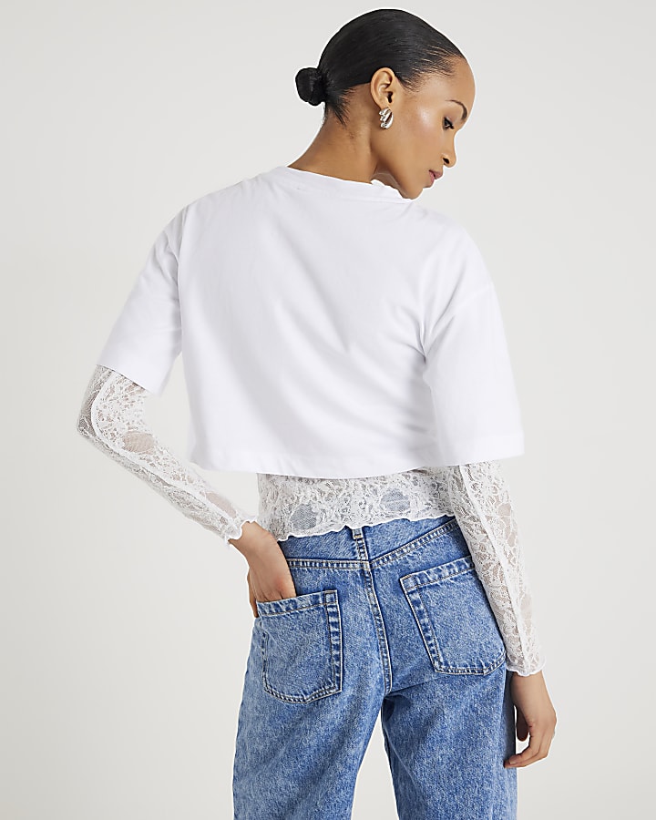 White Boxy Lace Hybrid T-shirt