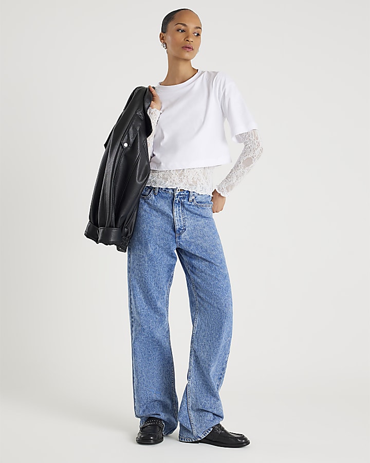 White Boxy Lace Hybrid T-shirt