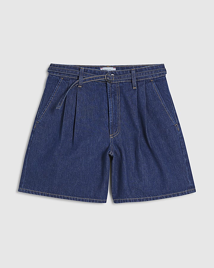 Blue Belted Tailored Denim Shorts