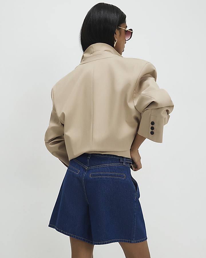 Blue Belted Tailored Denim Shorts