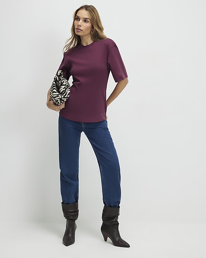 Red Short Sleeve Tie Back Seamed Top