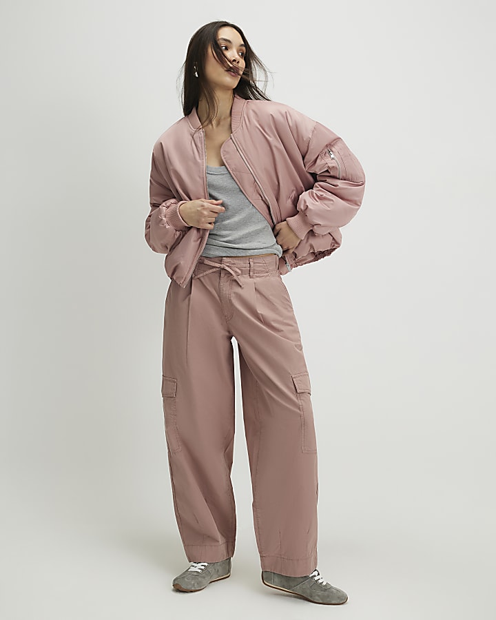 Pink Barrel Leg Cargo Trousers