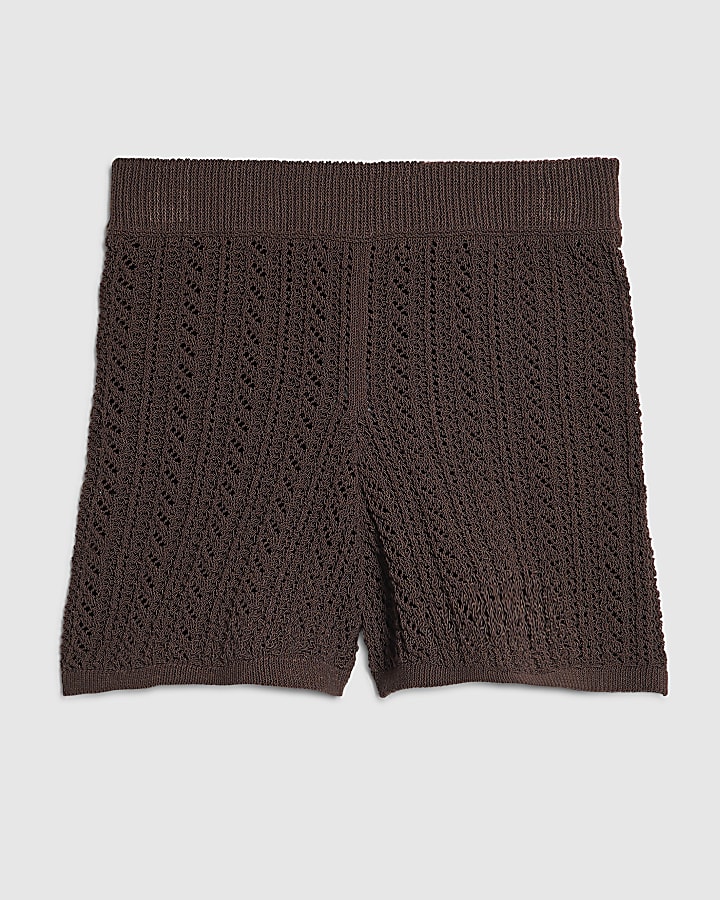 Brown Crochet Knitted Shorts
