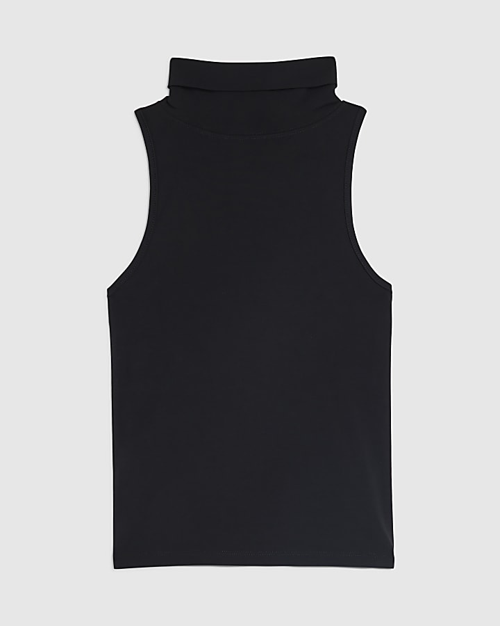 Black Sleeveless Cowl Neck Fitted Tank Top