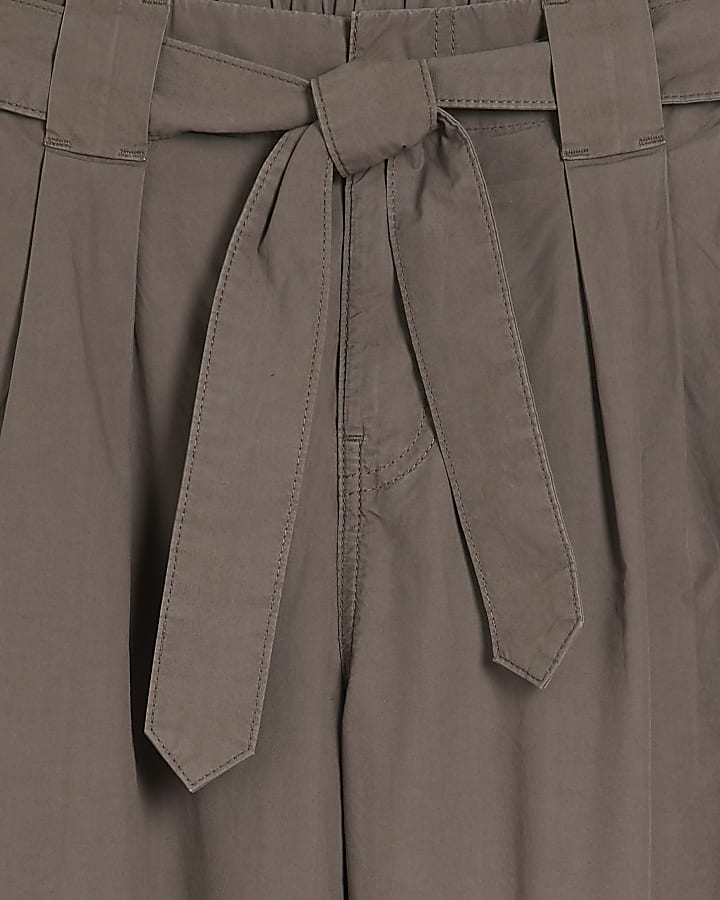 Grey Belted Wide Leg Trousers