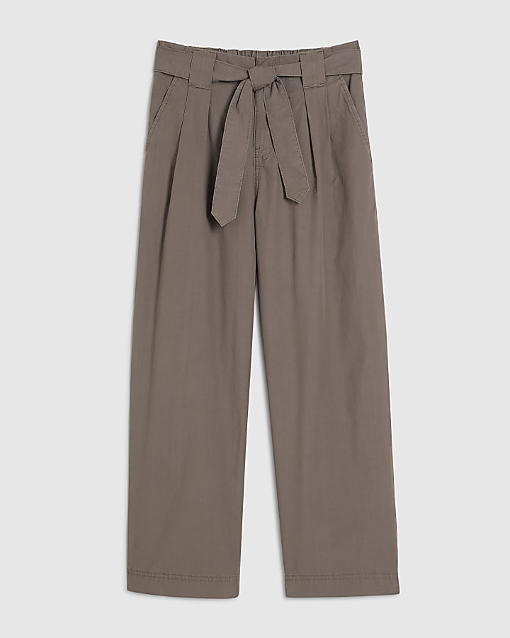 Grey Belted Wide Leg Trousers