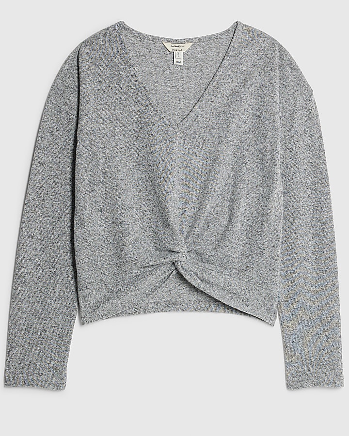 Grey Cosy Long Sleeve Twist Front Top