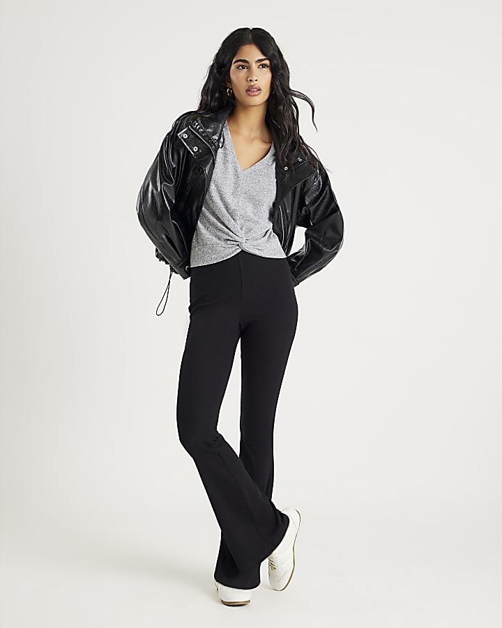 Grey Cosy Long Sleeve Twist Front Top