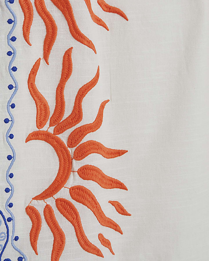 Cream Sun Embroidered Border Mini Dress