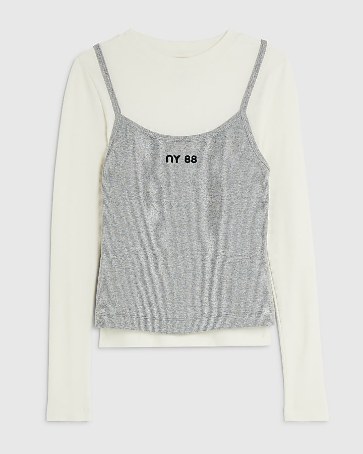 Grey Long Sleeve 2 in 1 Cami Top