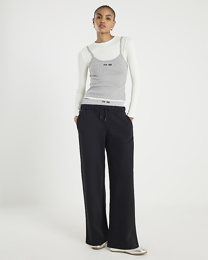 Grey Long Sleeve 2 in 1 Cami Top