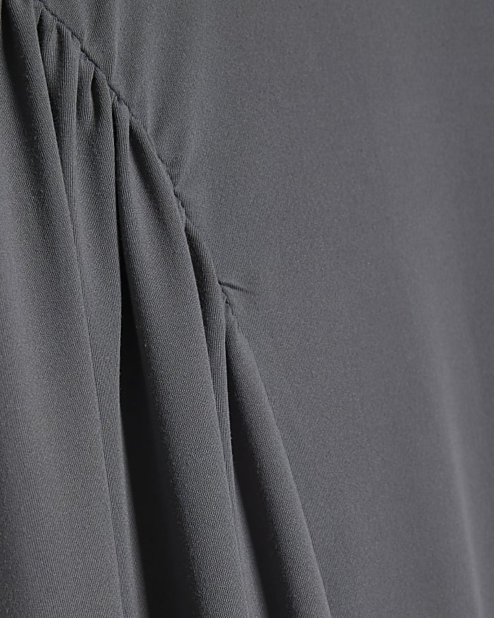 Grey Short Sleeve Fitted Waist Maxi Dress