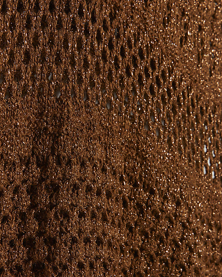 Petite Brown Metallic Knit Mini Beach Dress