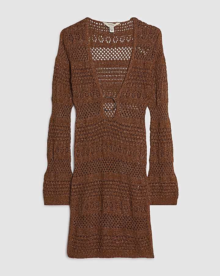 Petite Brown Metallic Knit Mini Beach Dress
