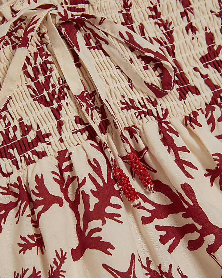 Petite Cream Coral Print Mini Dress