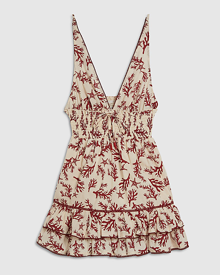 Petite Cream Coral Print Mini Dress