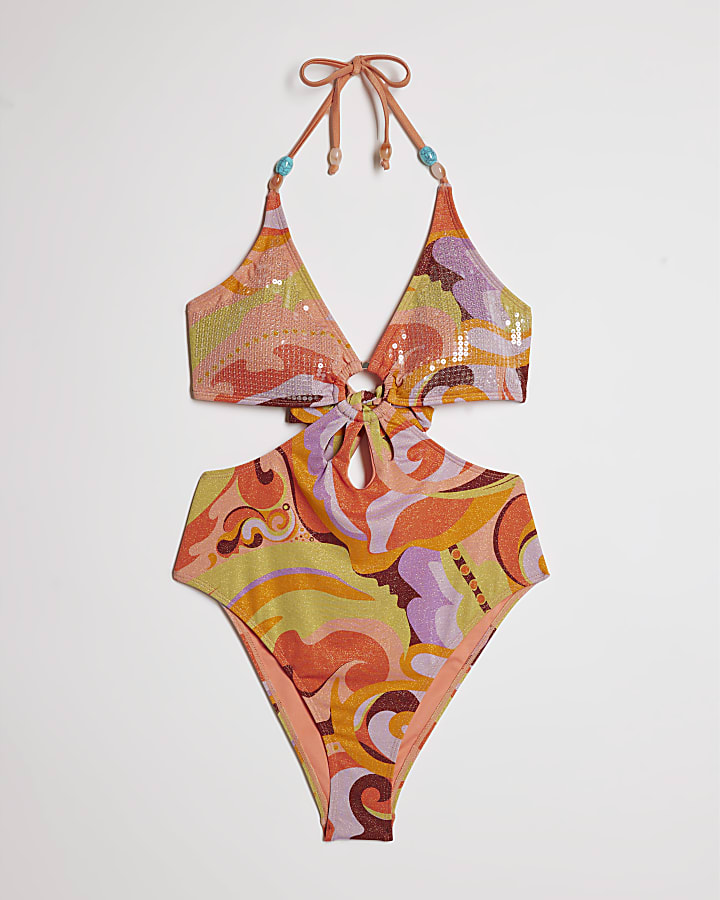 Orange Swirl Glitter Swimsuit