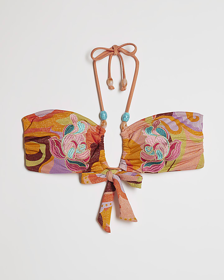 Orange Swirl Bandeau Bikini Top