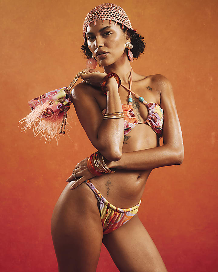 Orange Swirl Bandeau Bikini Top