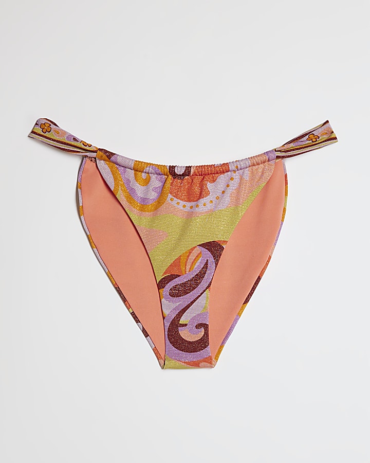 Orange Swirl Print Bikini Bottoms
