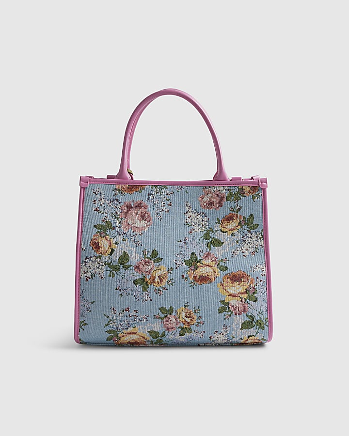Blue Floral Jacquard Medium Tote Bag