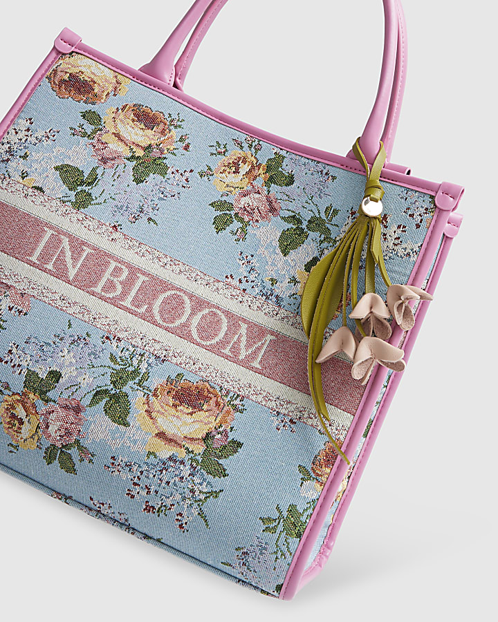 Blue Floral Jacquard Medium Tote Bag