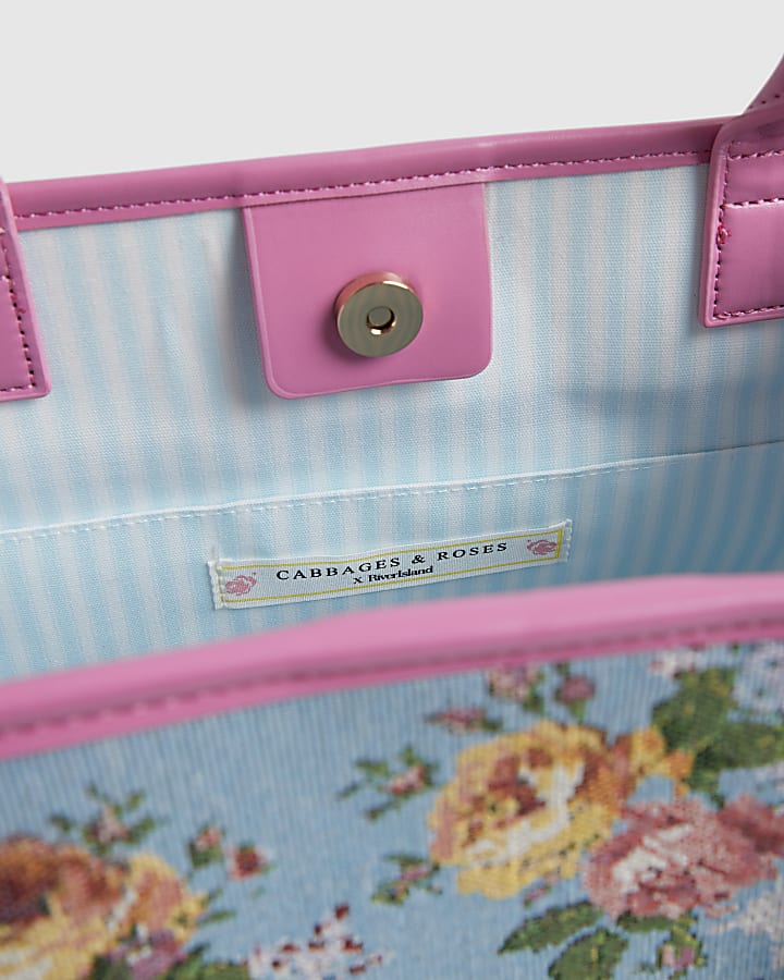 Blue Floral Jacquard Medium Tote Bag