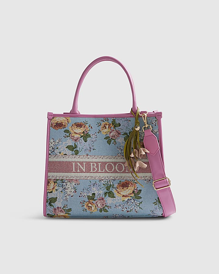 Blue Floral Jacquard Medium Tote Bag