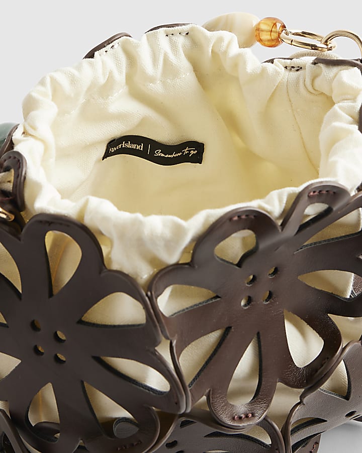 Brown Laser Cut Flower Cross Body Bag