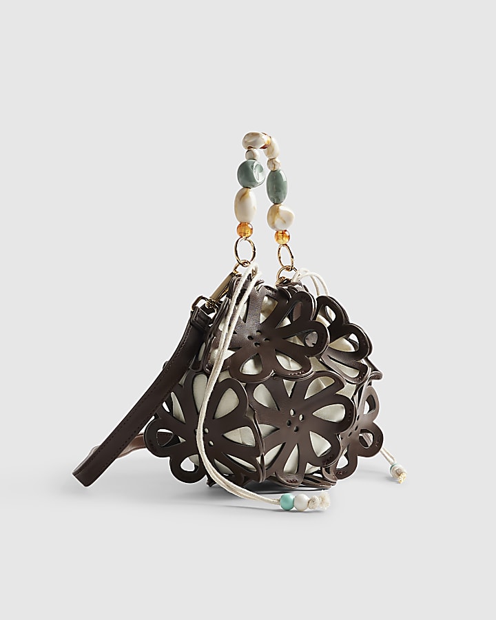 Brown Laser Cut Flower Cross Body Bag