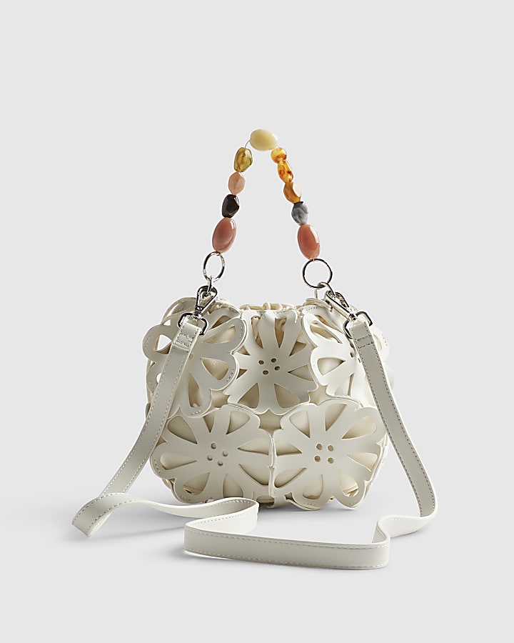 White Laser Cut Flower Cross Body Bag