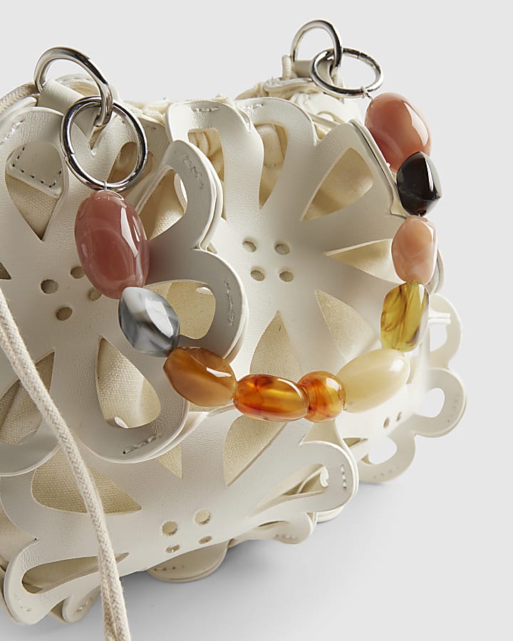 White Laser Cut Flower Cross Body Bag