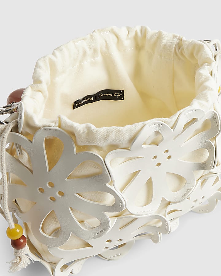 White Laser Cut Flower Cross Body Bag