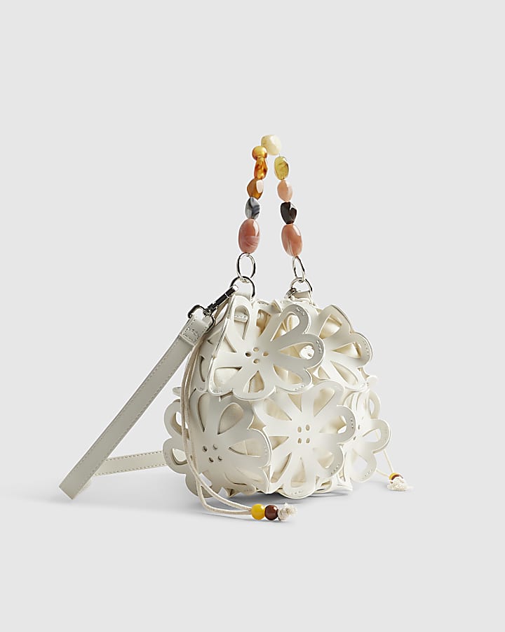 White Laser Cut Flower Cross Body Bag