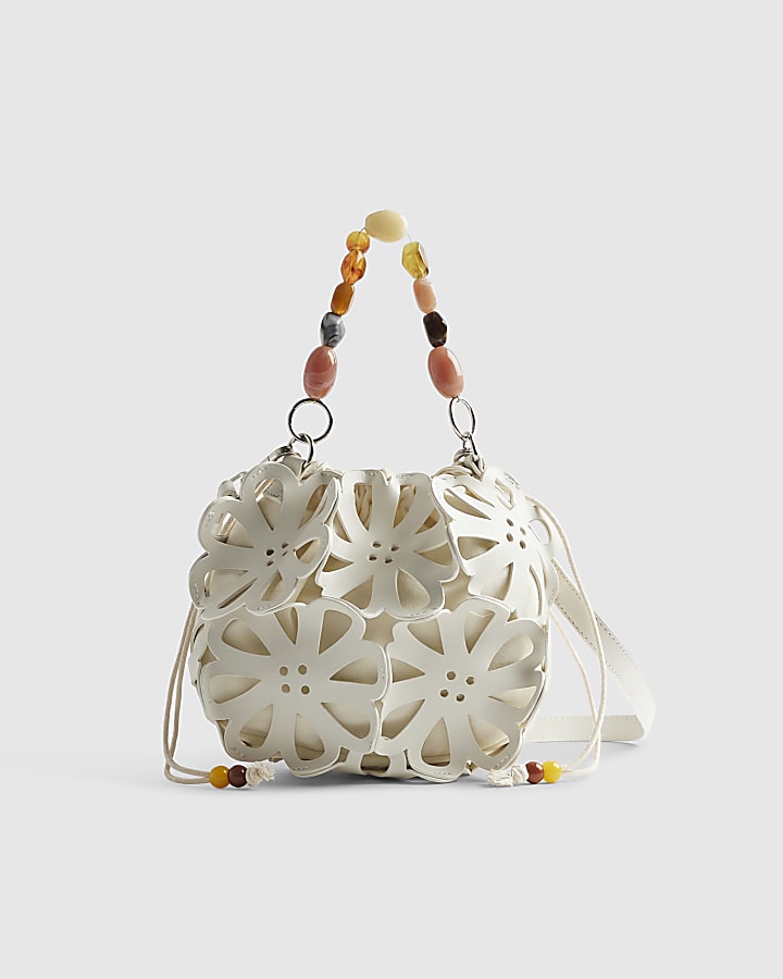 White Laser Cut Flower Cross Body Bag