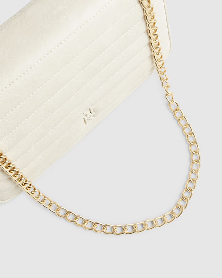 Cream Quilted Chain Shoulder Bag