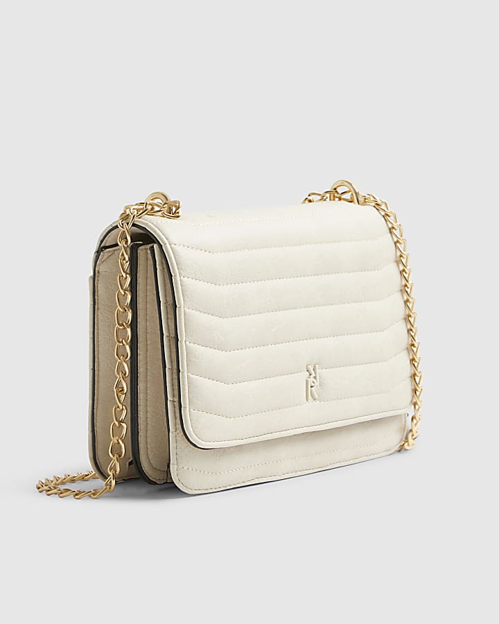 Cream Quilted Chain Shoulder Bag