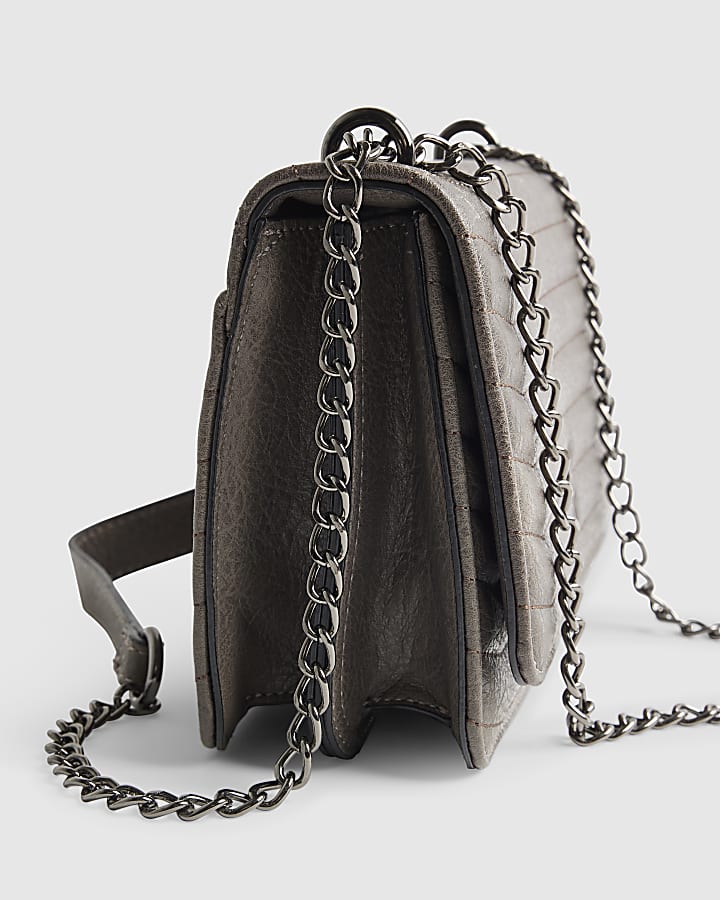 Grey Quilted Chain Shoulder Bag