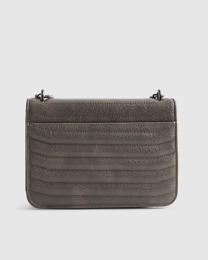 Grey Quilted Chain Shoulder Bag