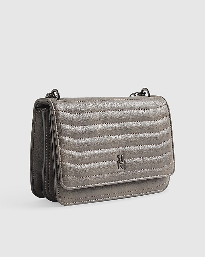 Grey Quilted Chain Shoulder Bag
