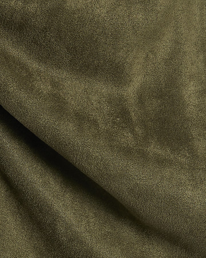 Khaki Faux Suede Short Sleeve Ruched Side Top