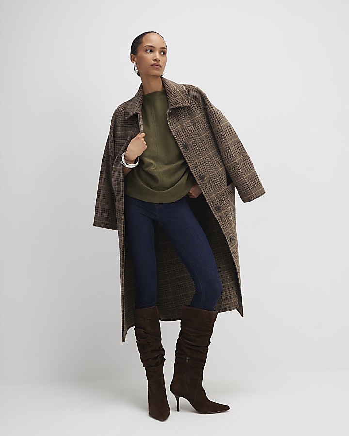 Khaki Faux Suede Short Sleeve Ruched Side Top