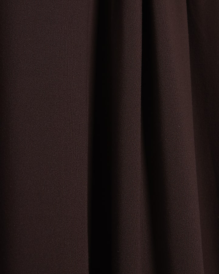 Brown Long Sleeve Gathered Waist Maxi Dress