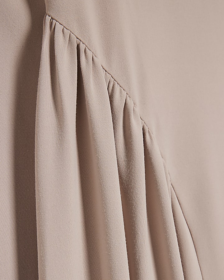 Stone Long Sleeve Gathered Waist Maxi Dress