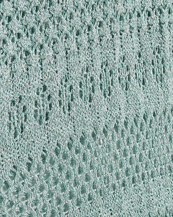 Green Metallic Knit Asymmetric Midi Dress