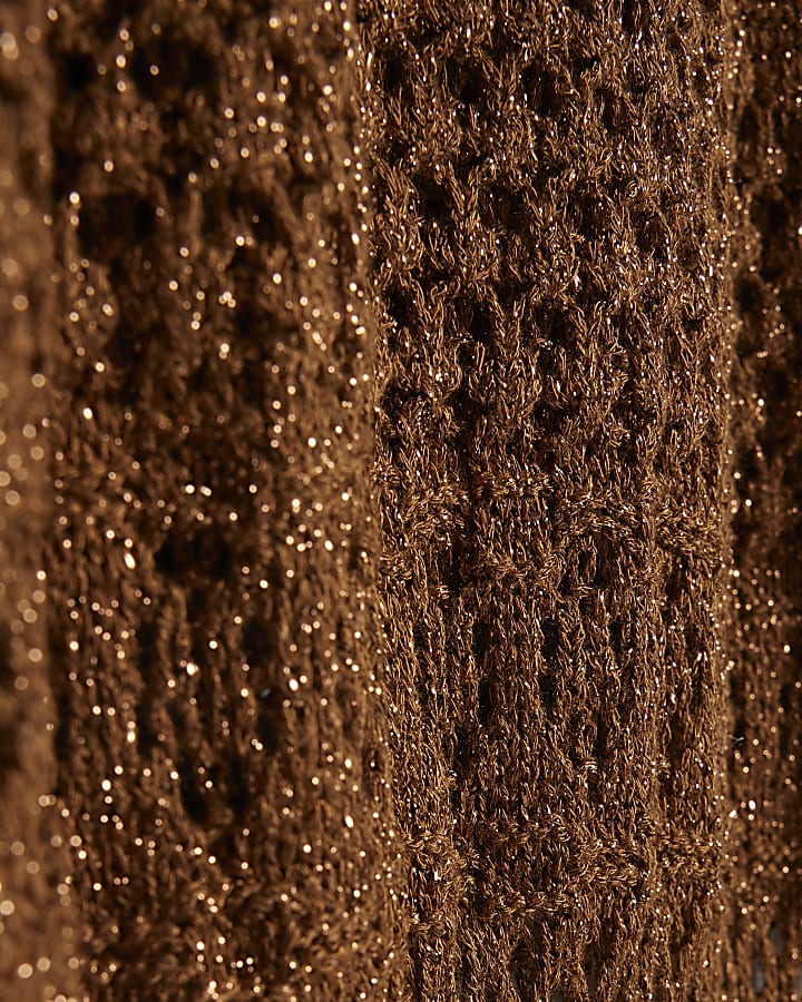 Brown Metallic Knit Asymmetric Midi Dress