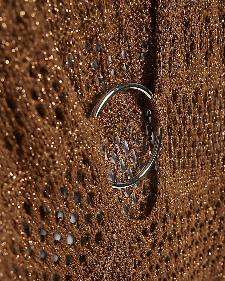 Brown Metallic Knit Mini Beach Dress