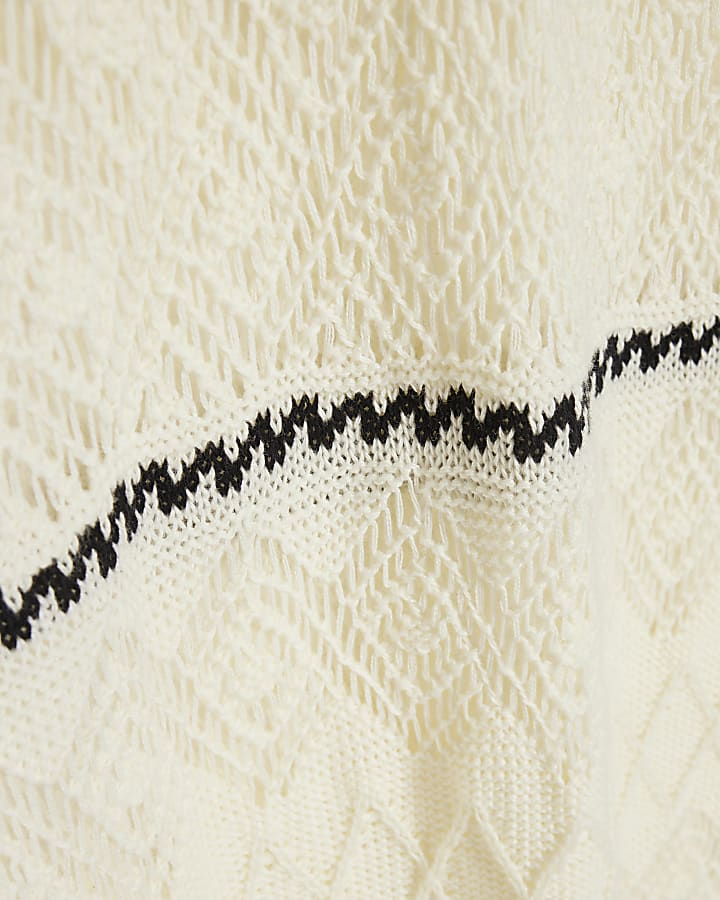 White Striped Knit Midi Dress