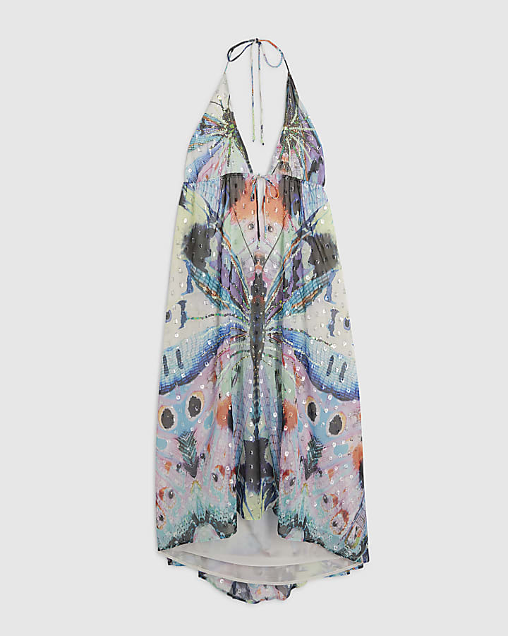 Purple Butterfly Embellished Maxi Dress